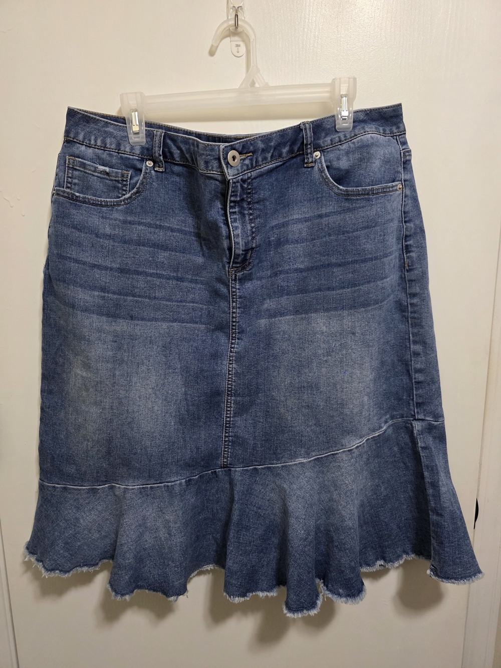 EST. 1946 Denim Plus Size 18W Ruffle Frayed Hem MidDenim Ruffle-Hem Skirt - Blue